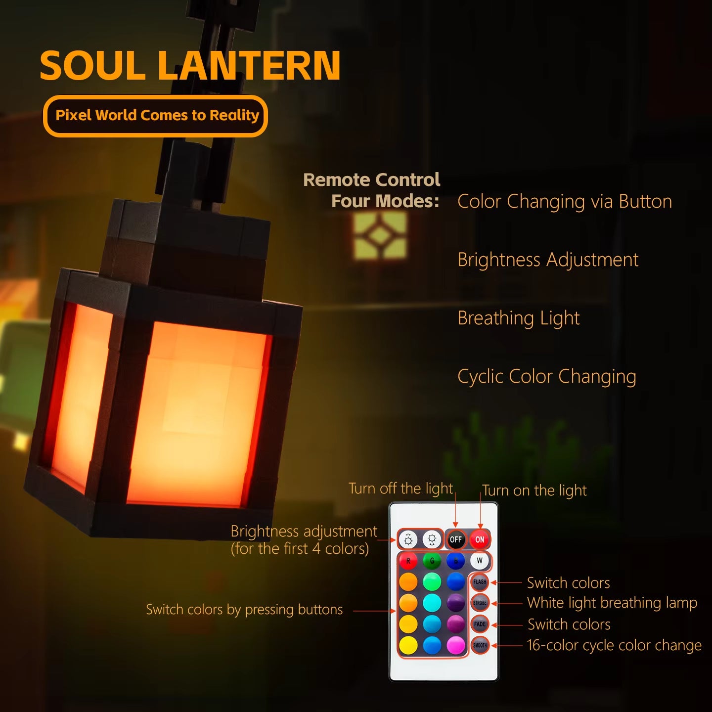 Colorful Pixel Style Night Light - Portable Lantern for Festive Interior Decor, 16 Color Options