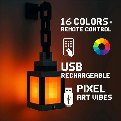 Colorful Pixel Style Night Light - Portable Lantern for Festive Interior Decor, 16 Color Options