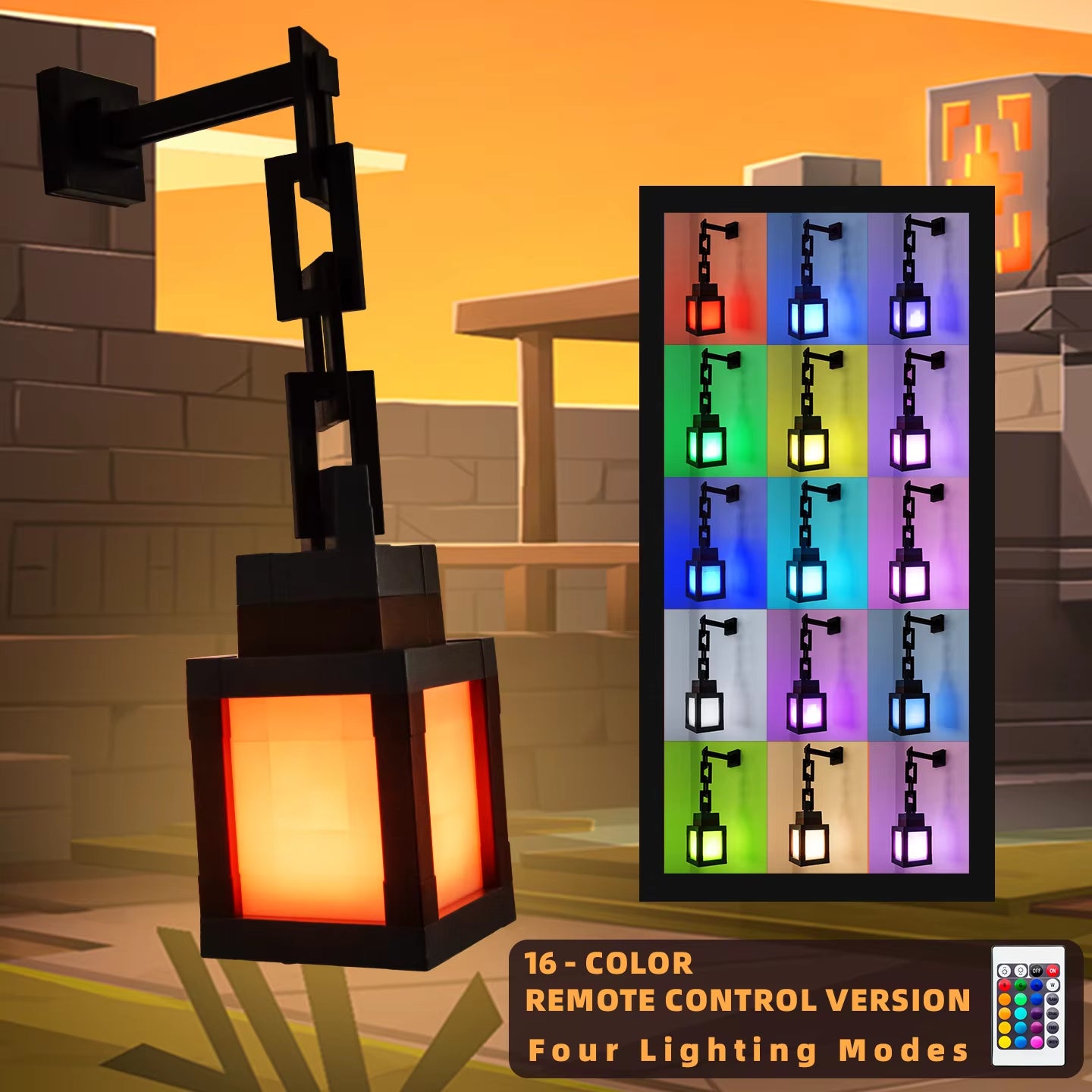 Colorful Pixel Style Night Light - Portable Lantern for Festive Interior Decor, 16 Color Options